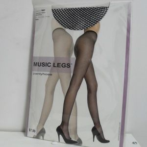 Music Legs Black Fishnet Pantyhose NWT OS